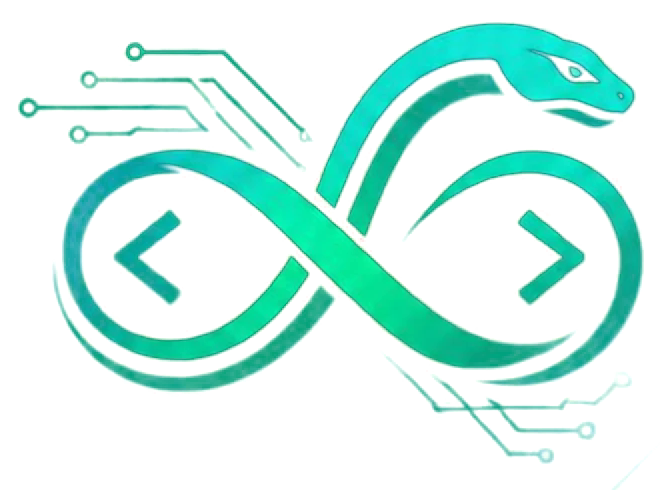 MbóiSoft logo: a snake forming an infinity sign around code brackets